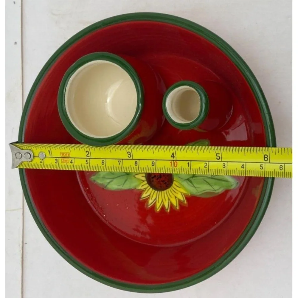 French Olive Dish‎ Red Sunflower BonCera Hand Crafted NEW